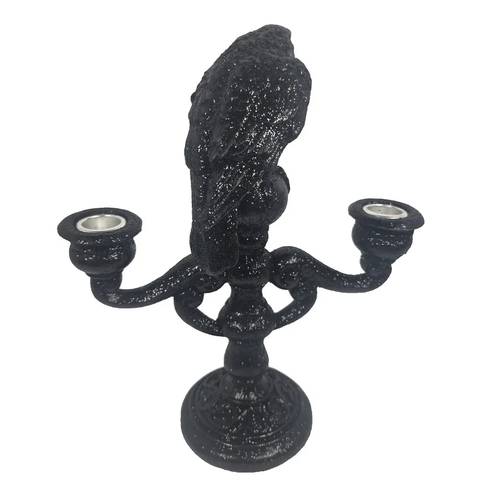 Well Dressed Home Raven Candelabra Black Glitter Halloween Gothic Decor New